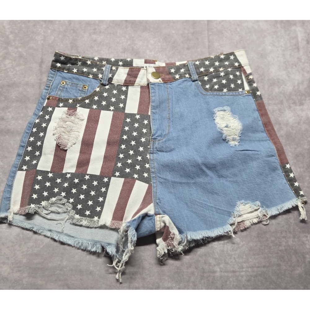 American Flag Printed Denim Womens Shorts‎ Size 28 Distressed Frayed Y2K Nistar